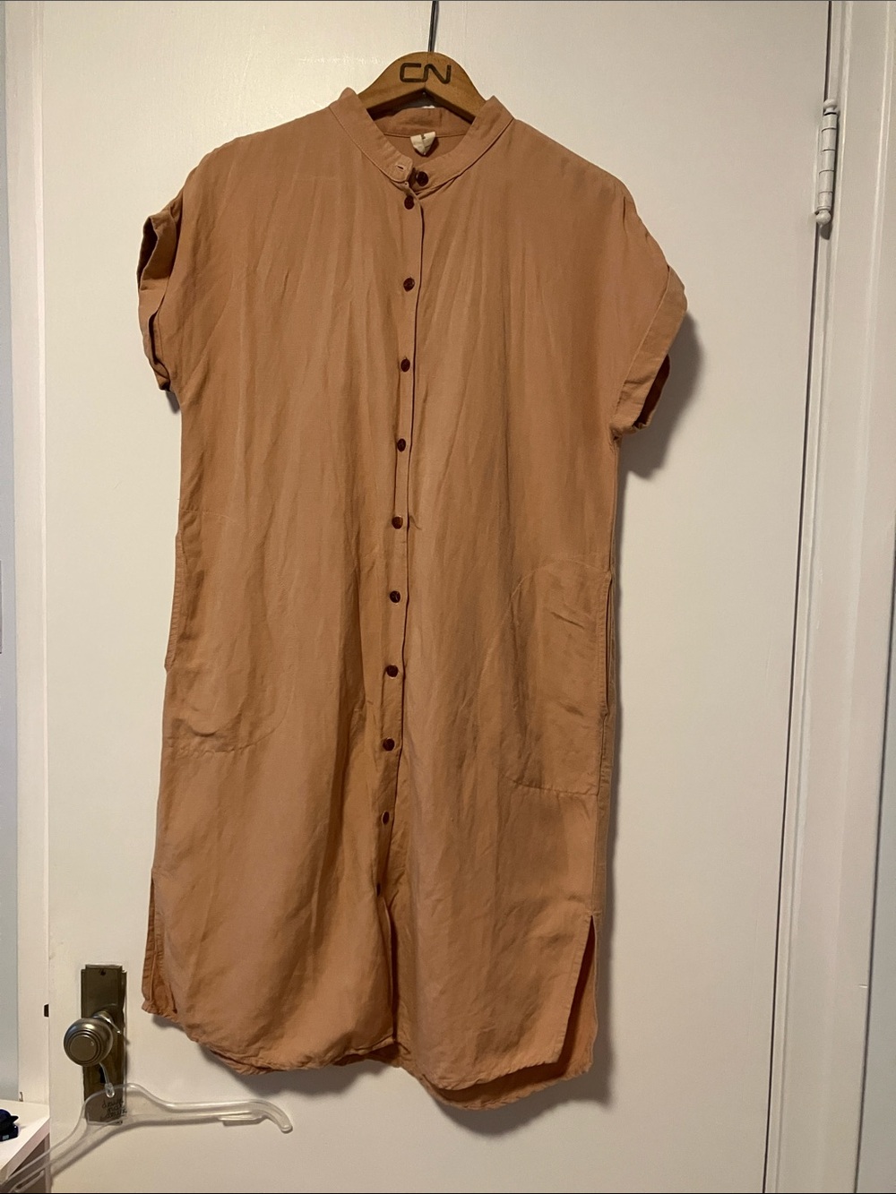 Light Brown Maxi Shirt Dress with Short Sleeves From Montréal